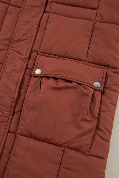 Pocketed Bubble Texture Long Sleeve Longline Winter Coat