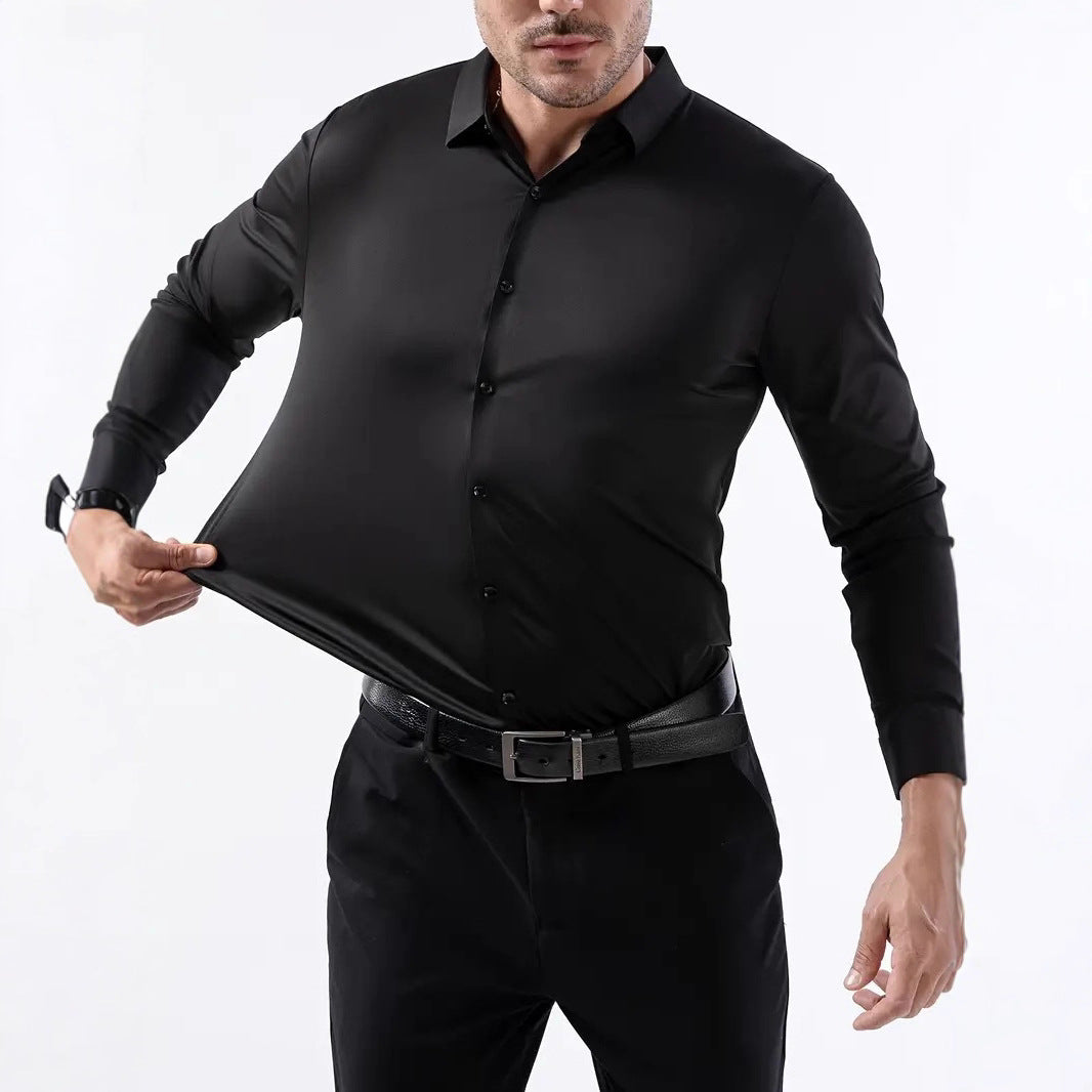 Seamless, Highly Elastic, Long-Sleeve, Wrinkle-Resistant Plus-Size Shirt For Men