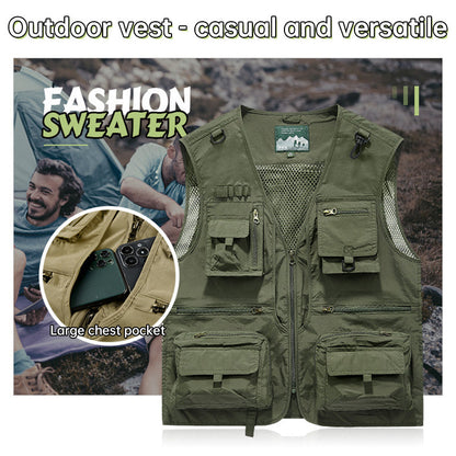Men’s Summer Tactical Vest: 14-Pocket, Mesh, Ideal for Hiking, Fishing, Photography & Work