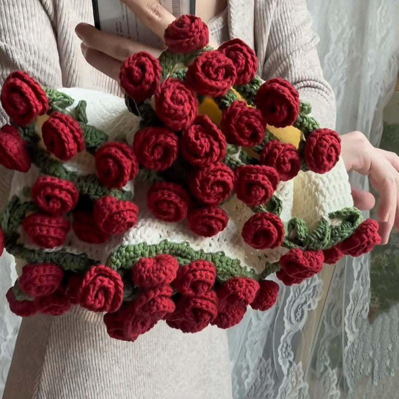 60cm New Creative Rose Bouquet Blanket (Finished), Crocheted Flower Bouquet Gift for Girlfriend