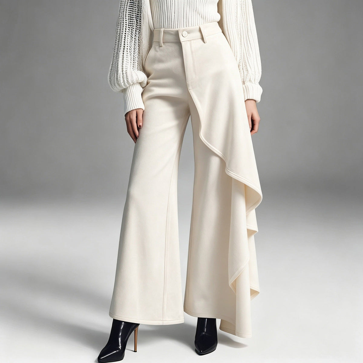 New Autumnwinter Womens Long Pants With A Structured Draped Design And Patchwork Details