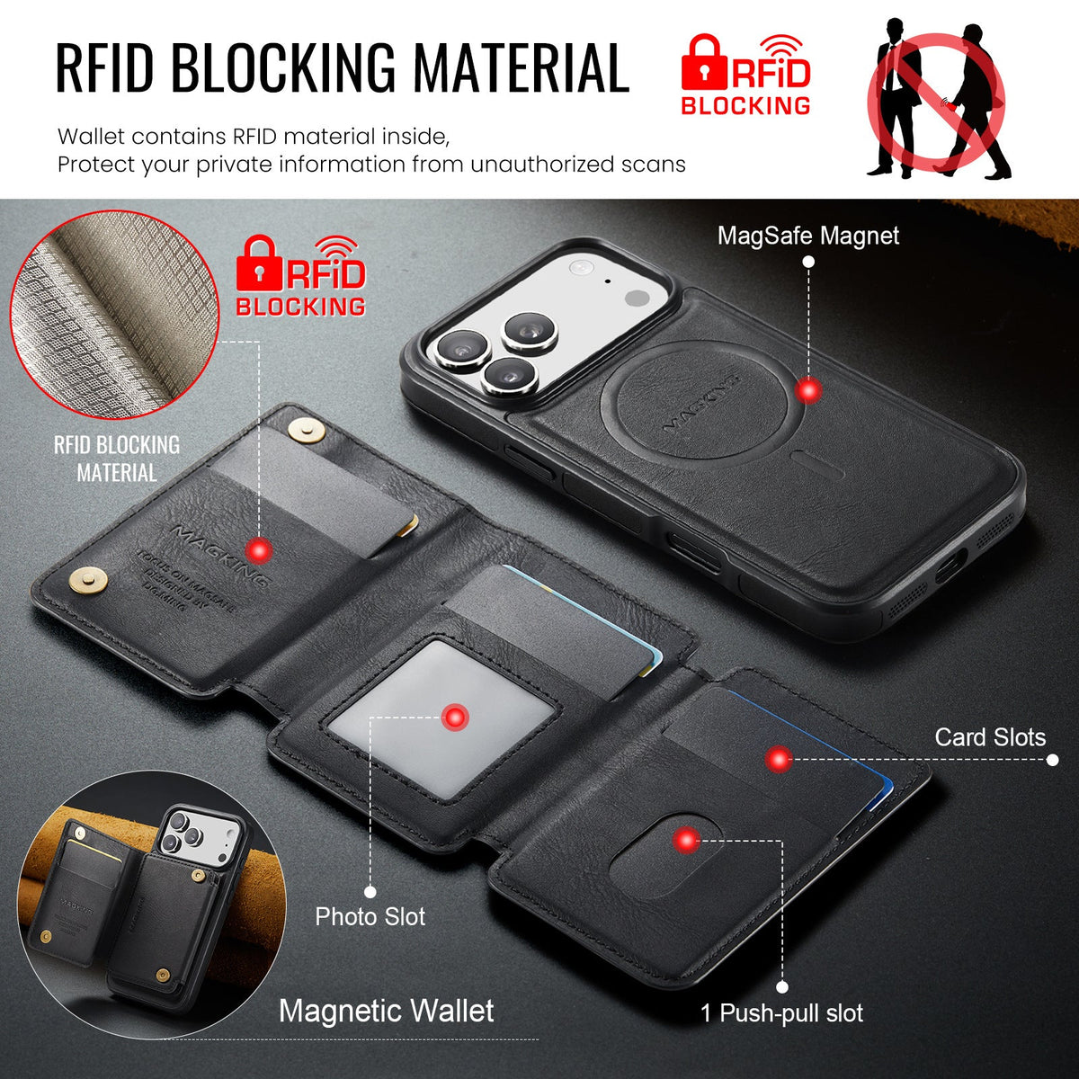 Magnetic Wireless Charging Phone Case Protective Leather Cover