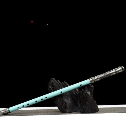 Integrated Sword & Blade Handmade Long Blade Flute Sword Blade-in-Staff Sword Extended Staff Blade Musical Instrument Gift Unsharpened