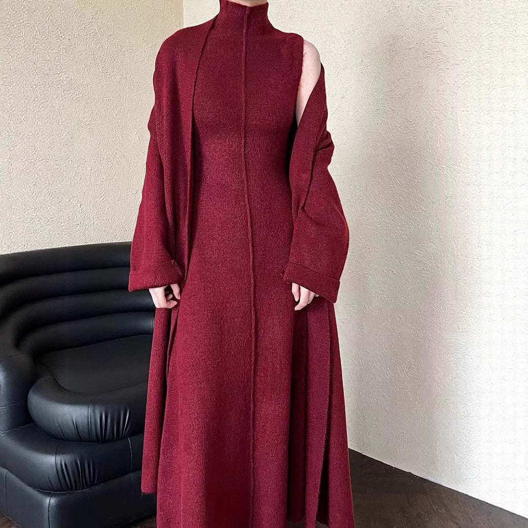 Laid-back Long Knit Cardigan And Sweater Set