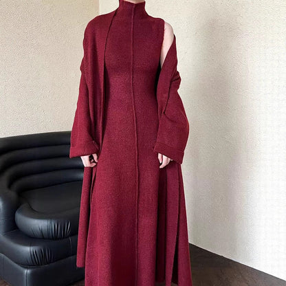 Laid-back Long Knit Cardigan And Sweater Set