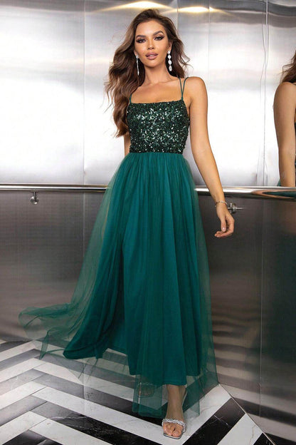 Lace-Up Backless Mesh Dress for Elegant Evening Wear