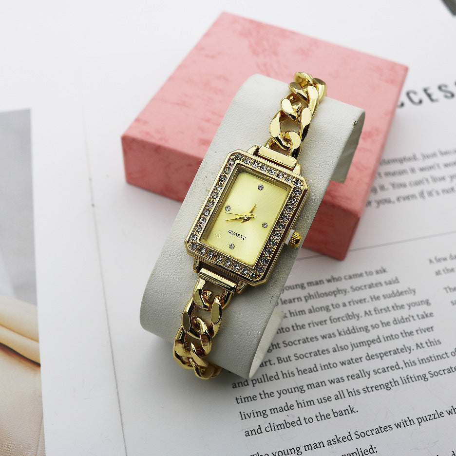 Rectangular Rhinestone Bracelet Watch Alloy Steel Band