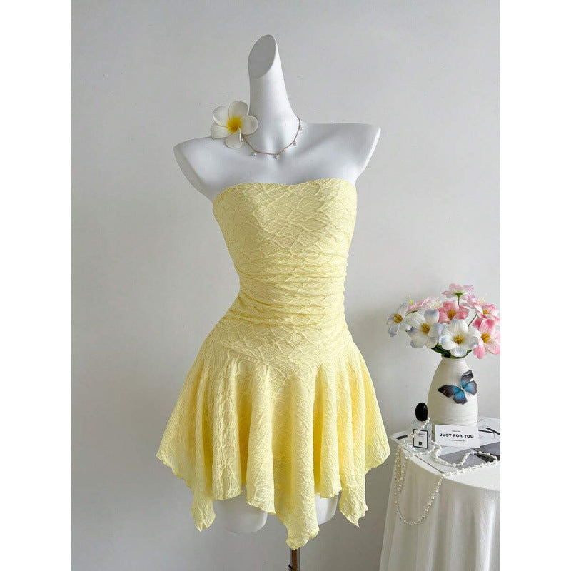 New Lace Panelled Waist Cinching Tube Dress