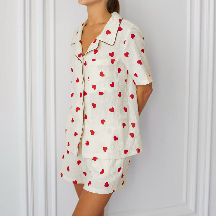 Heart Print Cotton Pajamas Cardigan