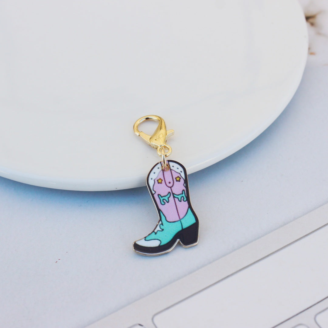 Alloy Vintage Denim Boots Print Ornament Pendant Keychain