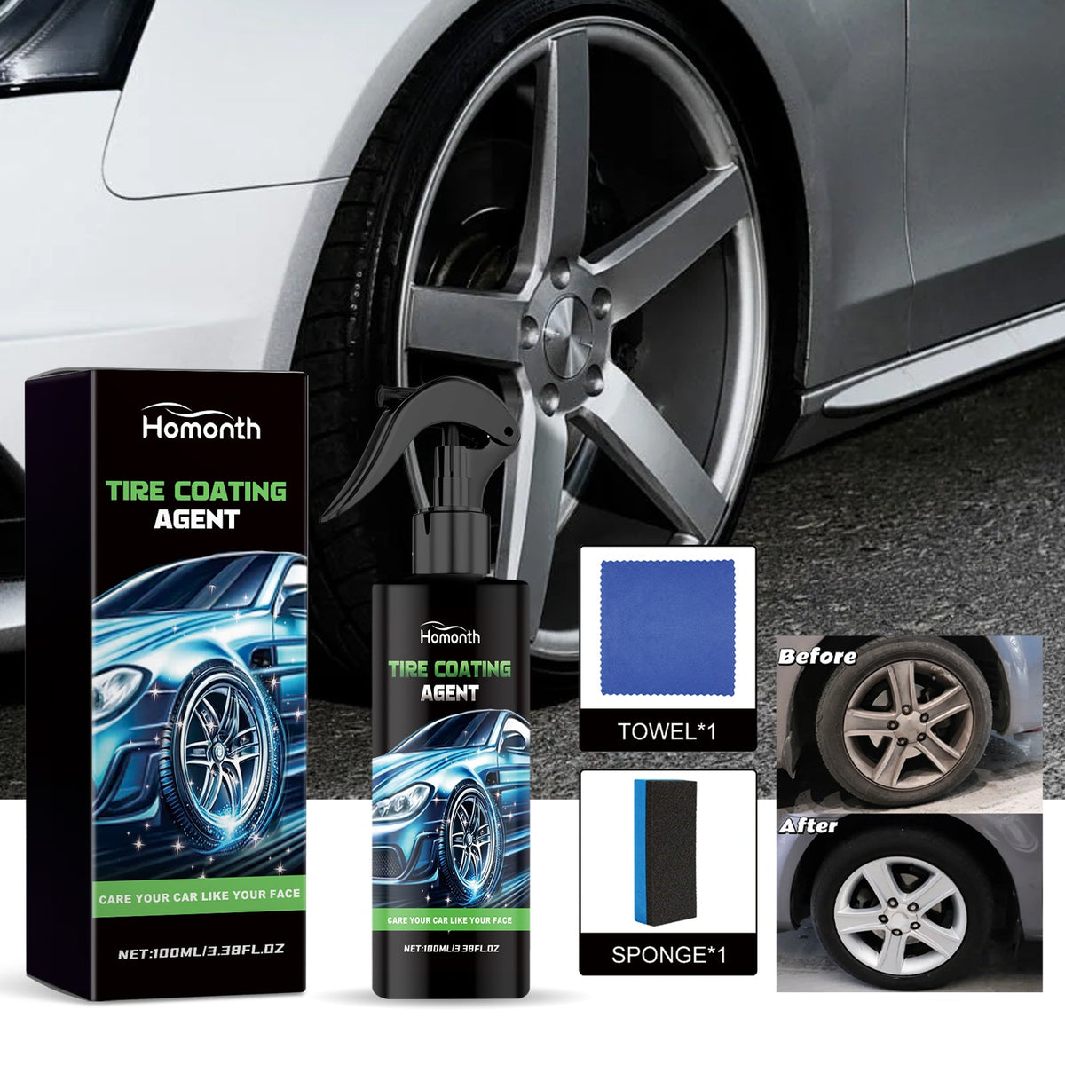 Tire Coating Agent, Automobile Tire Clean Decontamination Anti Aging Renovate Polishing Agent
