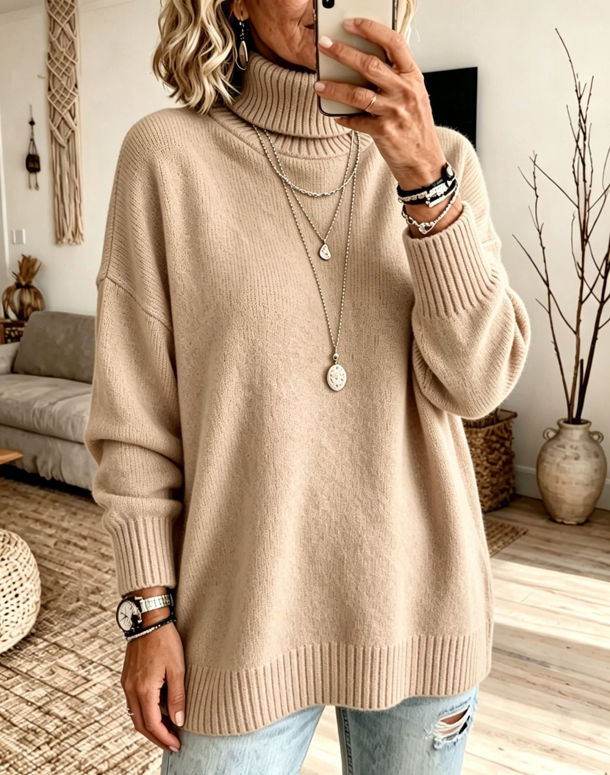 Women's Solid-color Loose-fitting Turtleneck Sweater