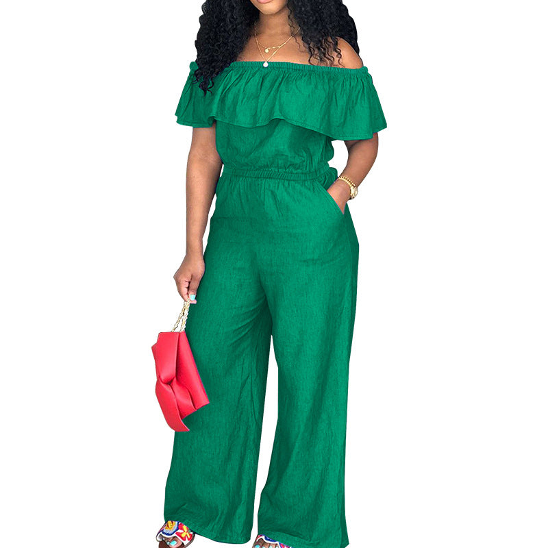 Plus-size Women's Denim Cape Jumpsuit