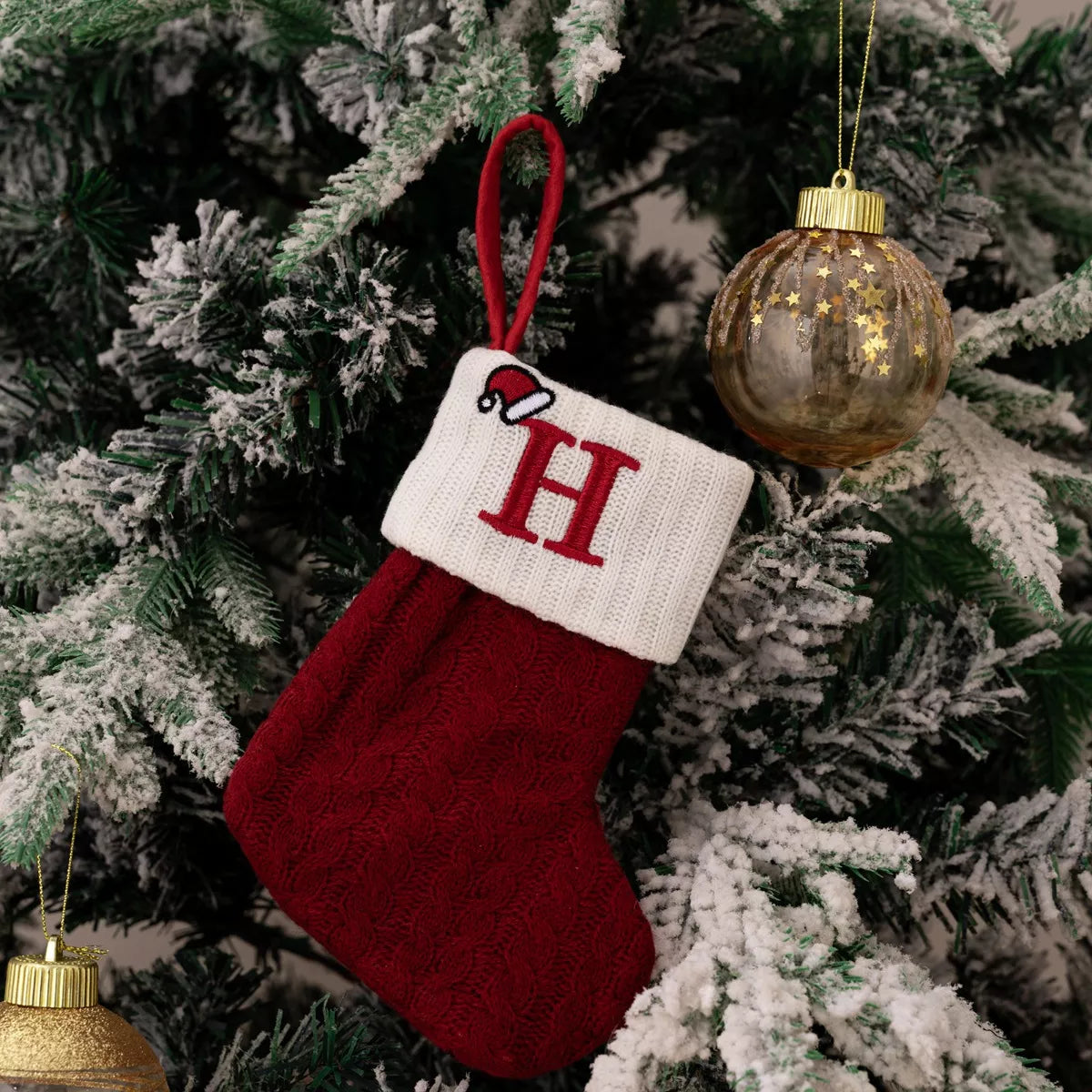 Cable-Knit Contrast Christmas Stockings