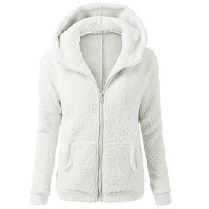 Autumn And winter Women's Clothing Solid Color Hooded Zipper Coat