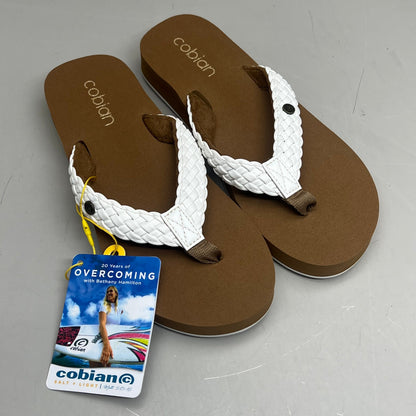 COBIAN Braided Bounce Synthetic Leather Sandals Women's Sz 9 EU 39.5 White BRB10-100-9