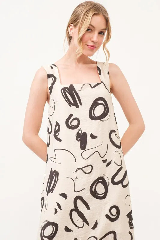 And The Why Square Neck Abstract Printed Maxi Dress
