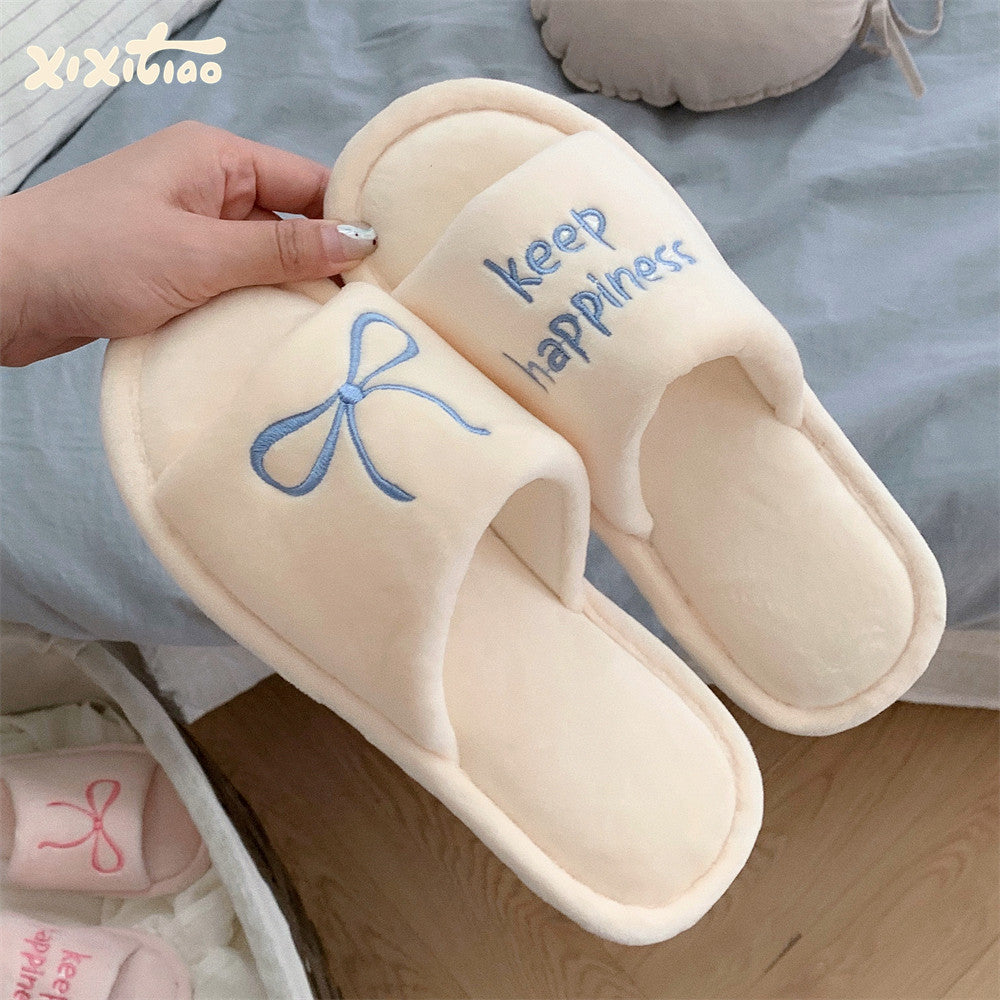 New Creative English Letters Ins Style Word Soft Flat Bottom Ladies Cotton Slippers