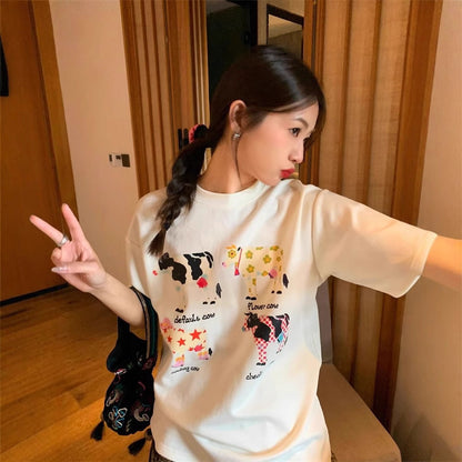 American Retro Cartoon Print Korean Version Loose Versatile Top