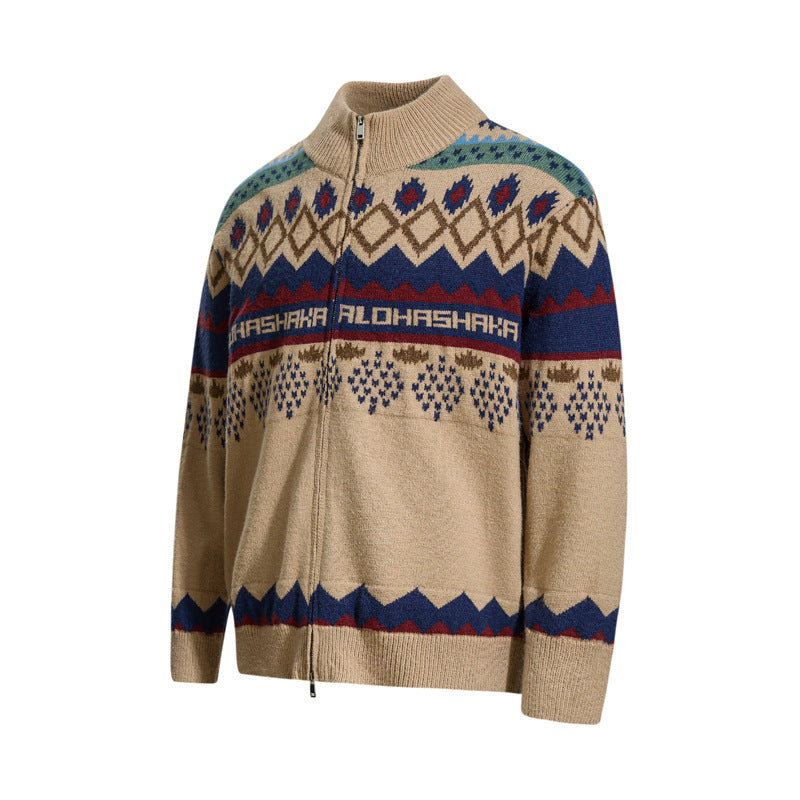 Retro Jacquard Cardigan Sweater For Men
