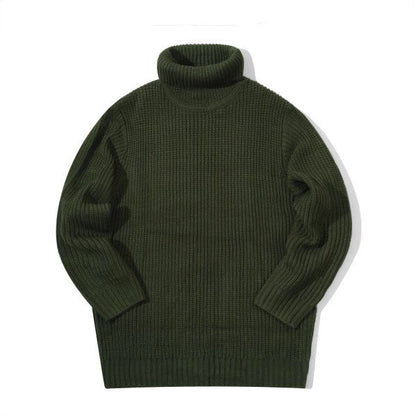 Mens Casual Solid-color Turtleneck Sweater With Vertical Stripes
