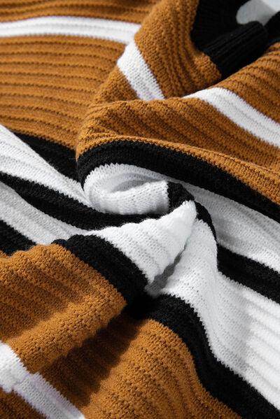 Contrast Stripes V Neck Long Sleeve Sweater for Women