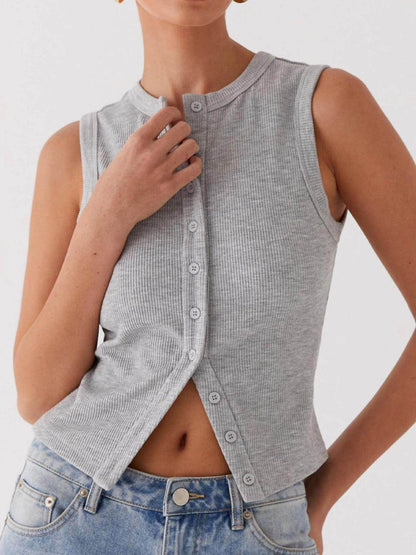 Lovelet Button Up Round Neck Tank for Stylish Comfort