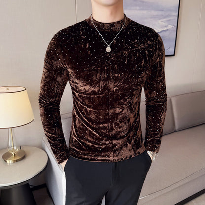 Velvet Starry Pattern Half-High Collar T-Shirt