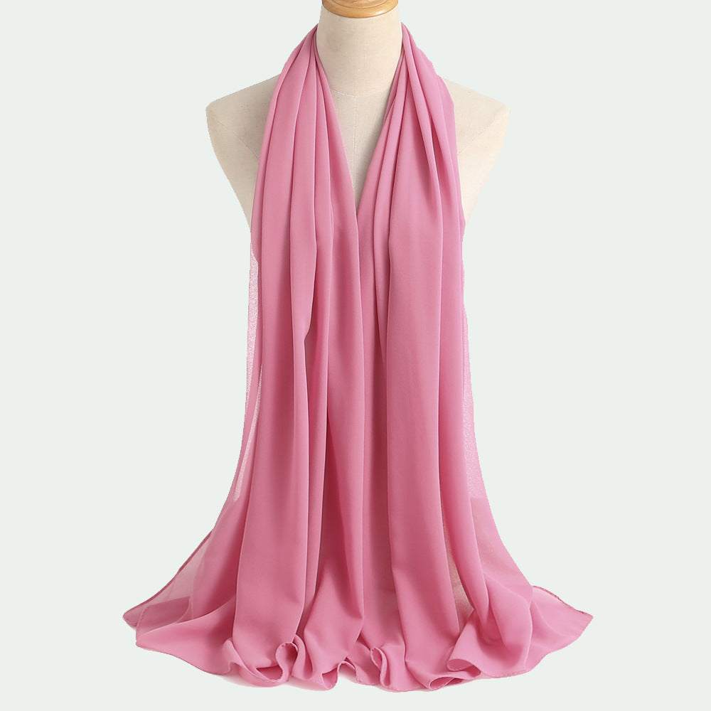 Summer Solid-Color Pearl Chiffon Bubble Womens Headscarf