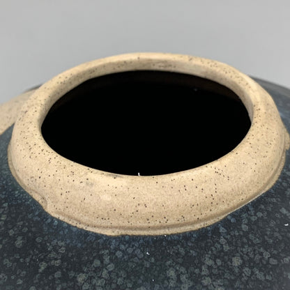 CREATIVE CO-OP Stoneware Vase W/ Wax Relief Dots 7"x7"X8" Black & Cream DF6646
