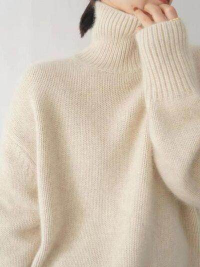 Turtleneck Dropped Shoulder Long Sleeve Sweater for Women