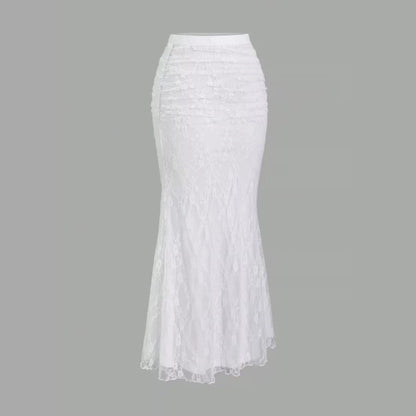 Womens Sheer Lace Hollowed-Out Fishtail Skirt