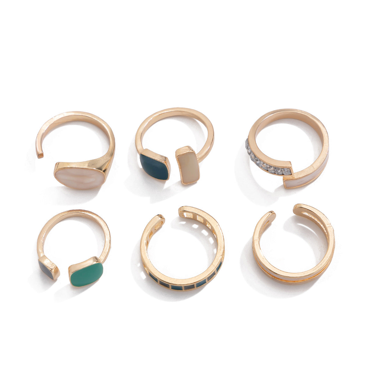 French retro irregular alloy ring light luxury style geometric drip oil ring set