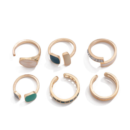 French retro irregular alloy ring light luxury style geometric drip oil ring set