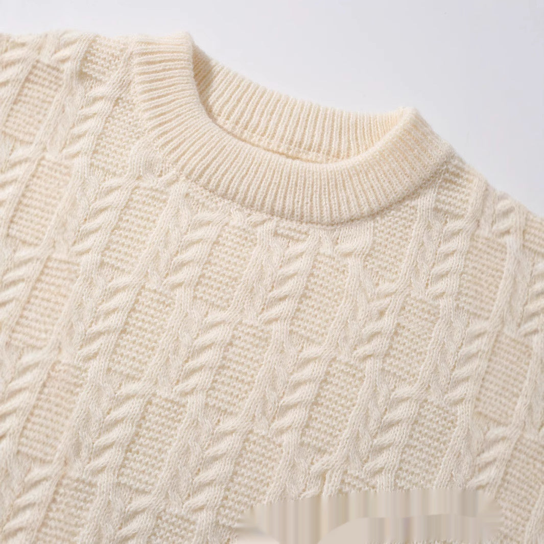 Mens Solid-Color Loose Crew-Neck Knit Sweater For Autumn And Winter