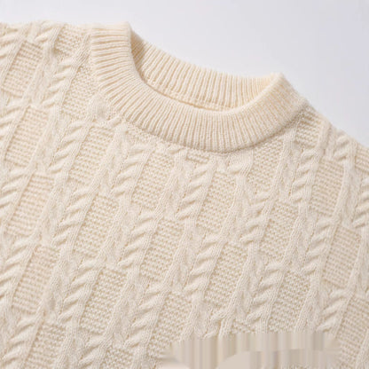 Mens Solid-Color Loose Crew-Neck Knit Sweater For Autumn And Winter