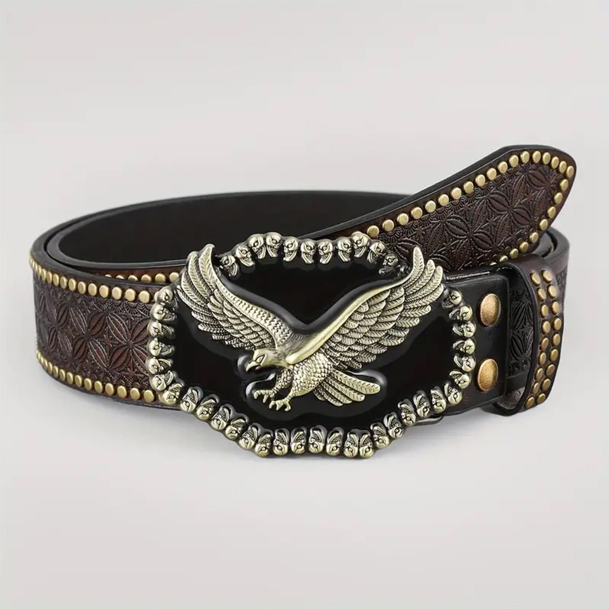 Western Cowboy Belt, Youth Punk Embossed Men's Studded Leather Belt, In-Stock Wholesale Ethnic Style Belt