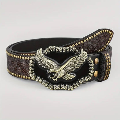 Western Cowboy Belt, Youth Punk Embossed Men's Studded Leather Belt, In-Stock Wholesale Ethnic Style Belt