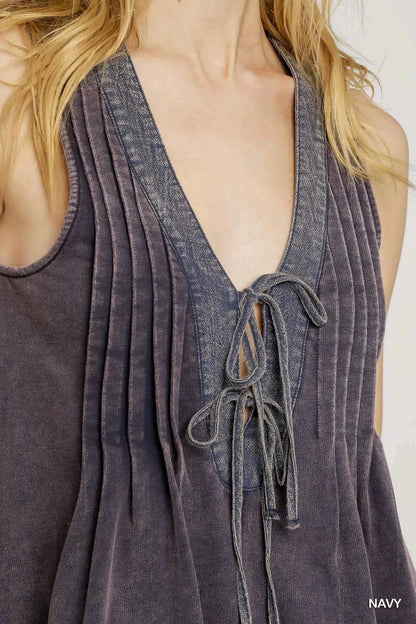 Umgee Tie Front Sleeveless Romper