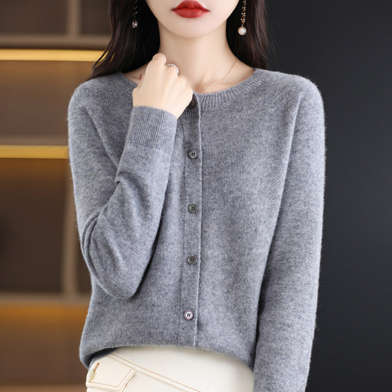 Andy Velvet Osmanthus Knit Round-Neck Cardigan