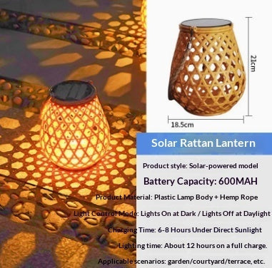 Outdoor Solar Lantern Lights Waterproof High Brightness Hanging Imitation Bamboo Weaving Hollowed Table Lamp Decoration