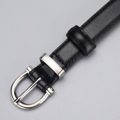 Women's First-Layer Cowhide All-Match Black Slim Belt