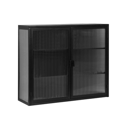 27.56"Glass Doors Modern Two-door Wall Cabinet with Featuring Three-tier Black