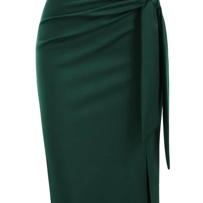 Elegant Monochrome High-waisted Knee-length Skirt For Women