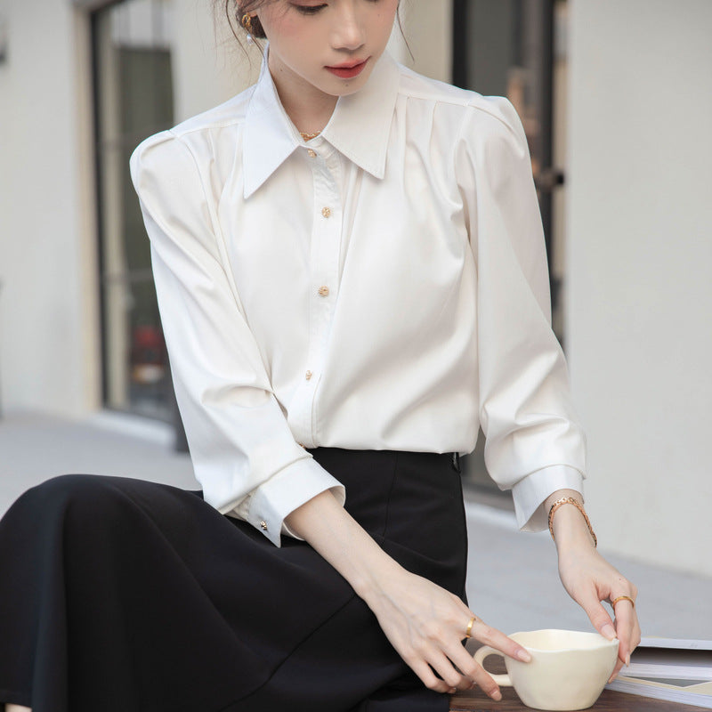French-style Elegant White Womens Blouse