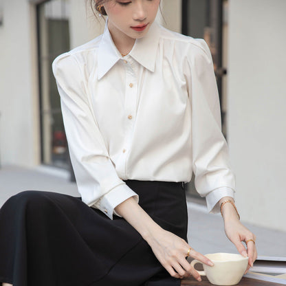 French-style Elegant White Womens Blouse
