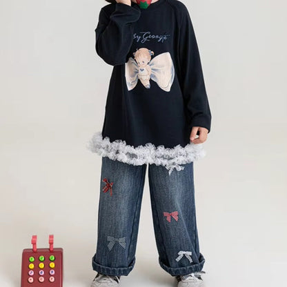 Girls' Bow-knot Loose Straight-leg Pants
