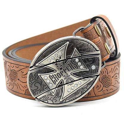 Personality Student Trendy Printing Engraving Smooth Buckle Knife Embossing Belt