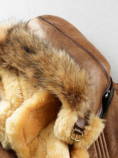 Multi-pocket Thick Long-haired Fur Leather Coat