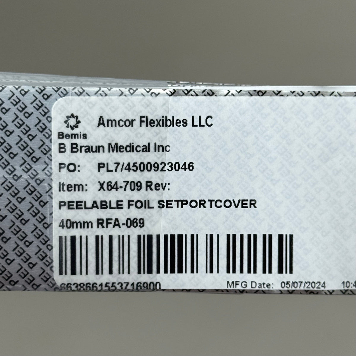 Peelable Foil Set Port Cover 40mm Roll – 10LB (1888FT) Amcor Flexibles